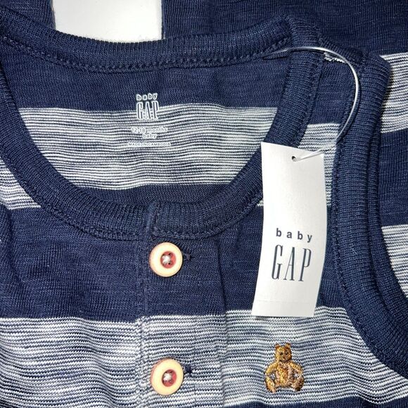 Baby GAP Longall Rompers Infants 12-18m Blue Gray Striped Sleeveless - Picture 9 of 10